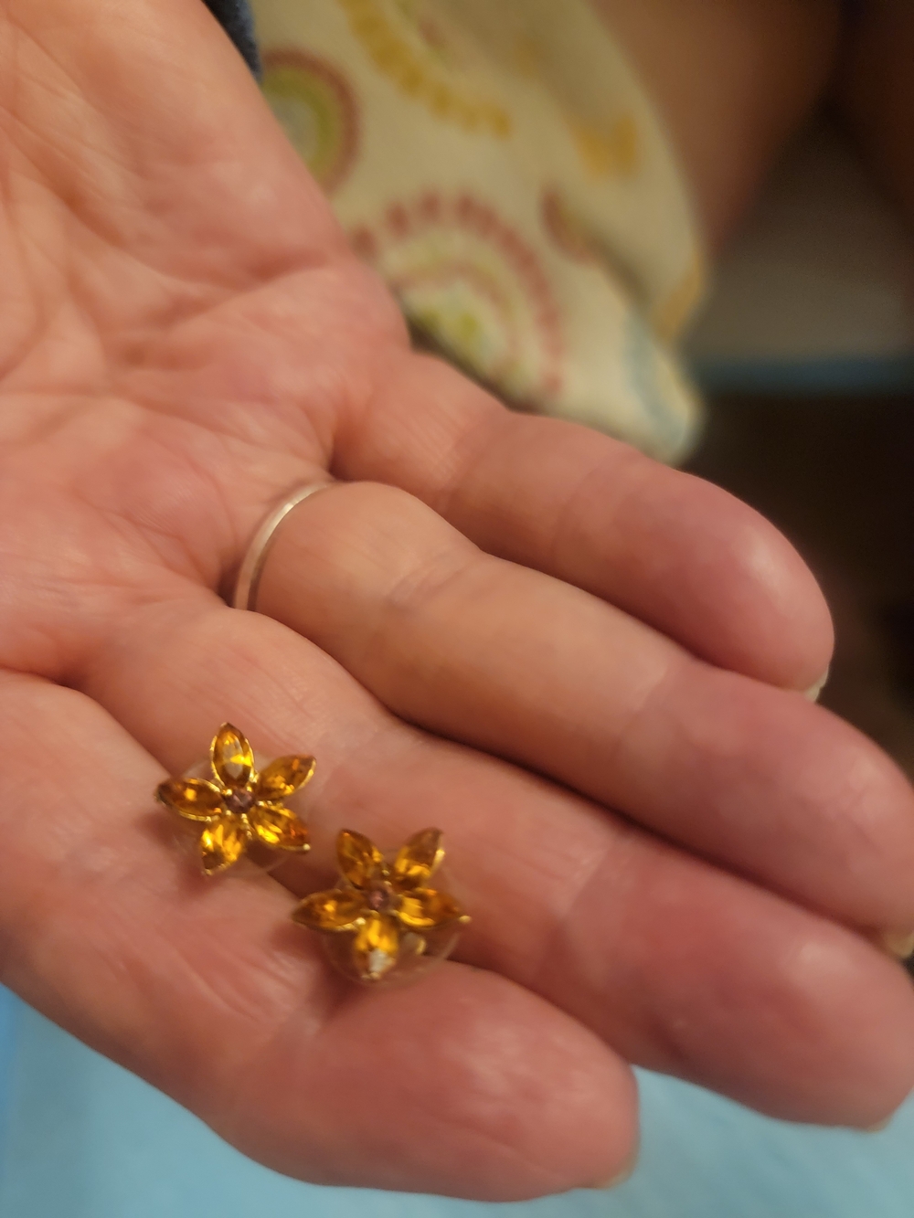 Gold Flower Crystal Stud Earrings in Amber